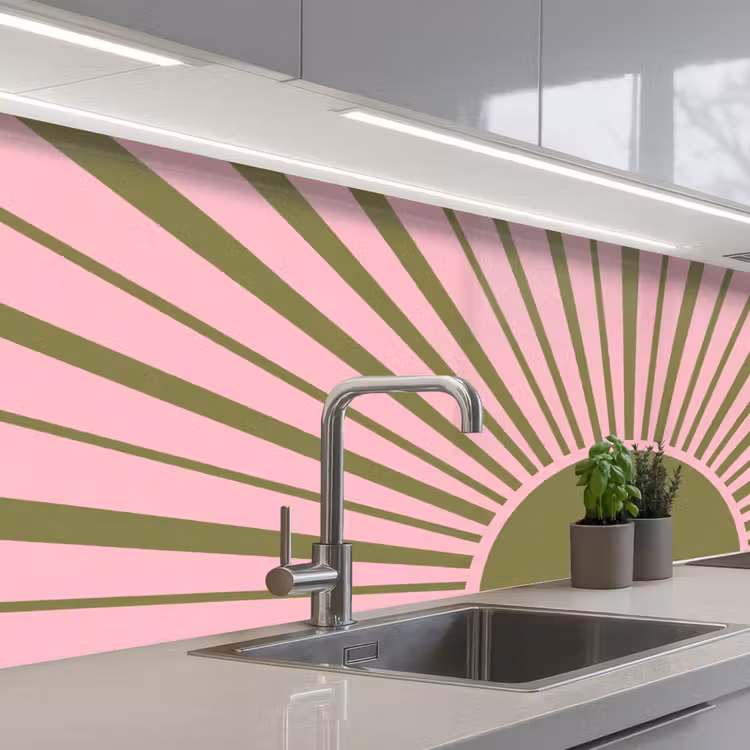 Abstract - Stralen - Grafisch - Roze - Groen keuken achterwand 2 middel -3d_schuin