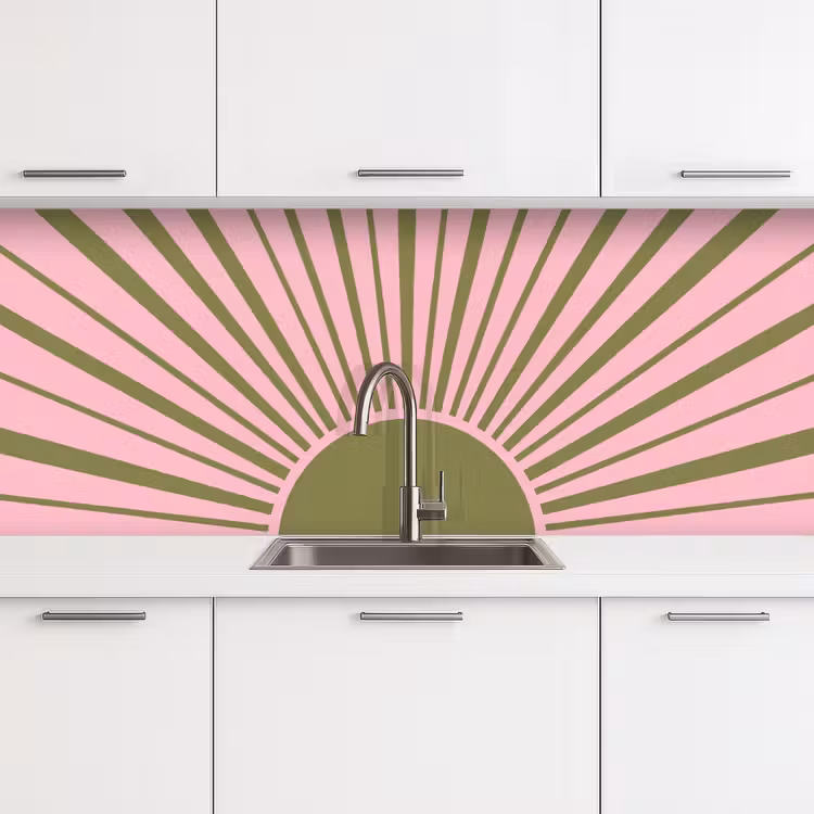 Abstract - Stralen - Grafisch - Roze - Groen keuken achterwand 2 middel -3d