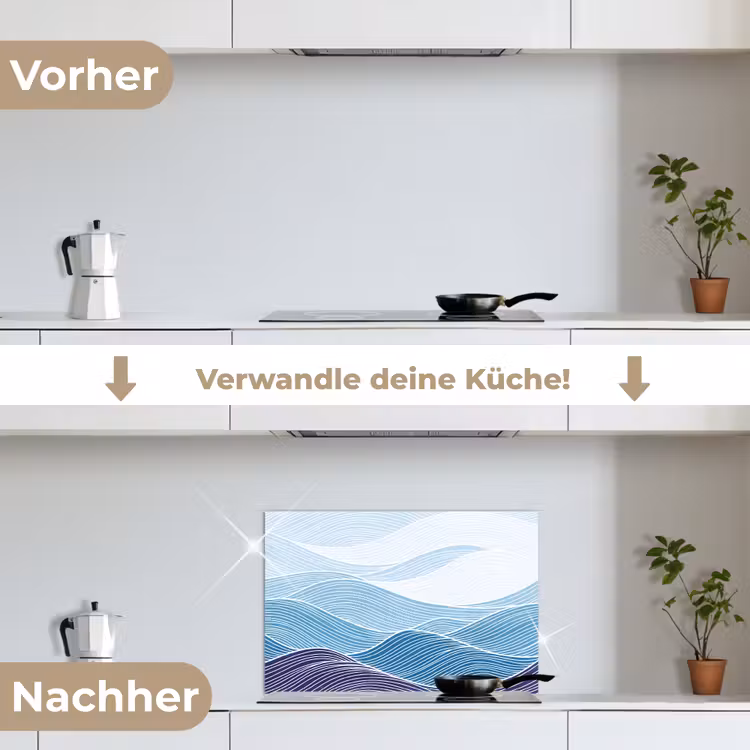 Abstract - Golven - Patroon - Blauw - Modern keuken achterwand spatscherm klein -voor_na_DE