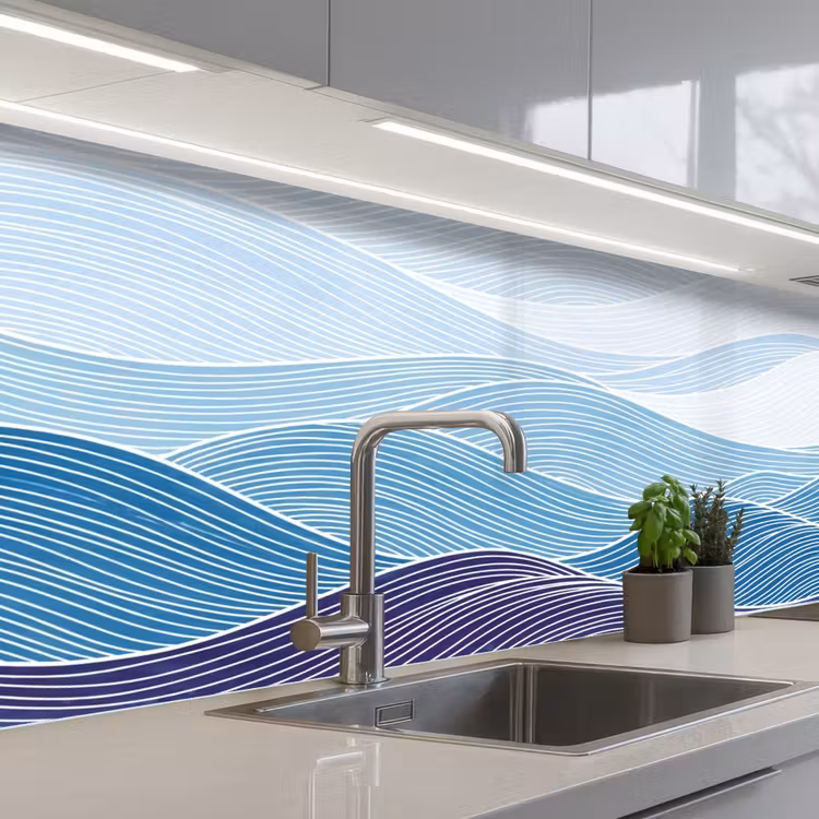 Abstract - Golven - Patroon - Blauw - Modern keuken achterwand 2 middel -3d_schuin