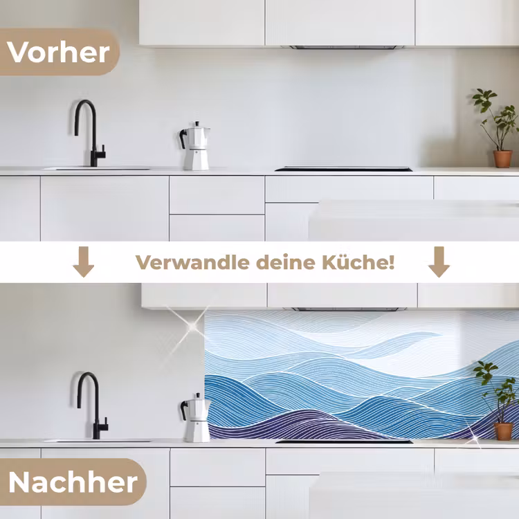 Abstract - Golven - Patroon - Blauw - Modern keuken achterwand 2 middel -voor-na_DE