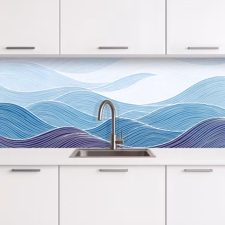 Abstract - Golven - Patroon - Blauw - Modern keuken achterwand 2 middel -3d