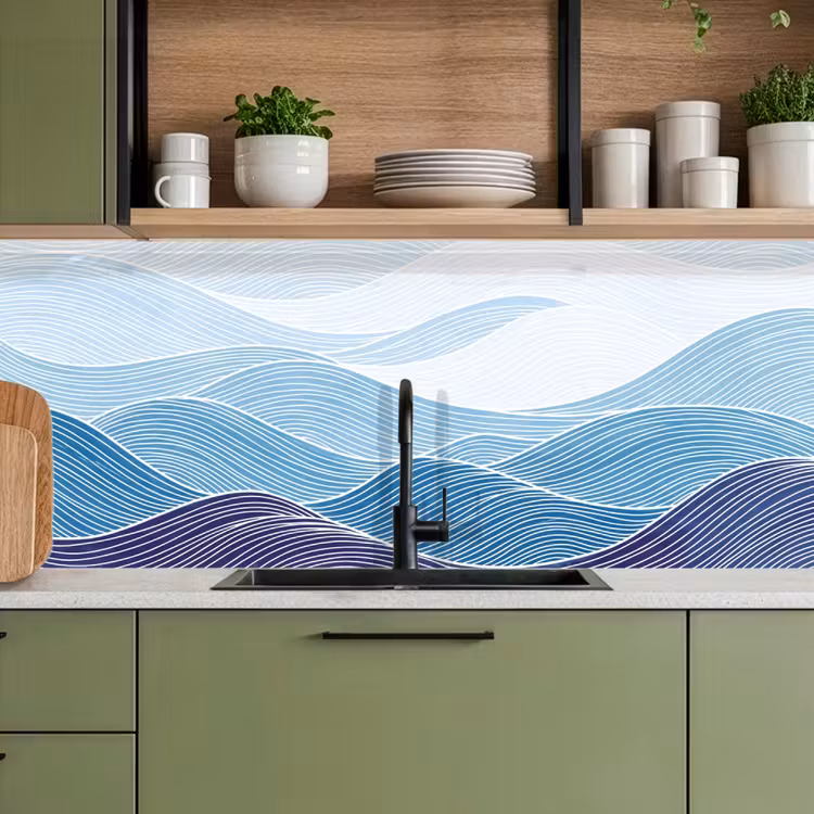 Abstract - Golven - Patroon - Blauw - Modern keuken achterwand 2 middel -sfeer3