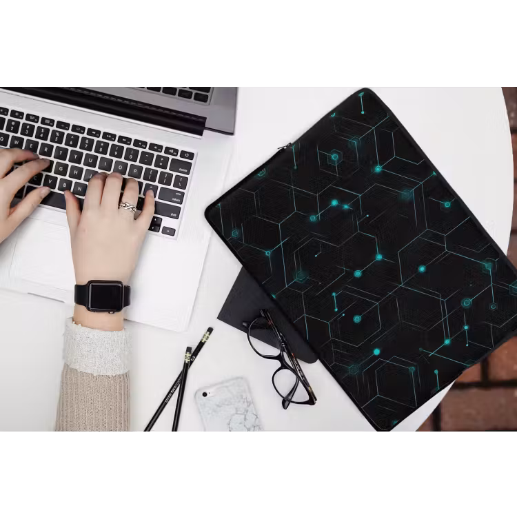 Gaming - Netwerk - Blauw - Punten - Patroon laptophoes neopreen klein -bureau