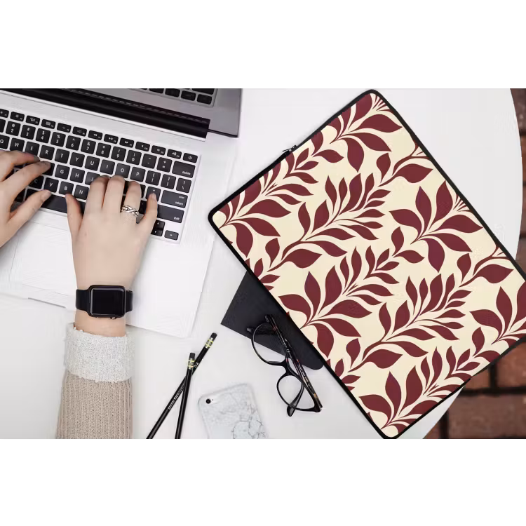 Abstract - Bladeren - Burgundy laptophoes neopreen klein 279 -bureau
