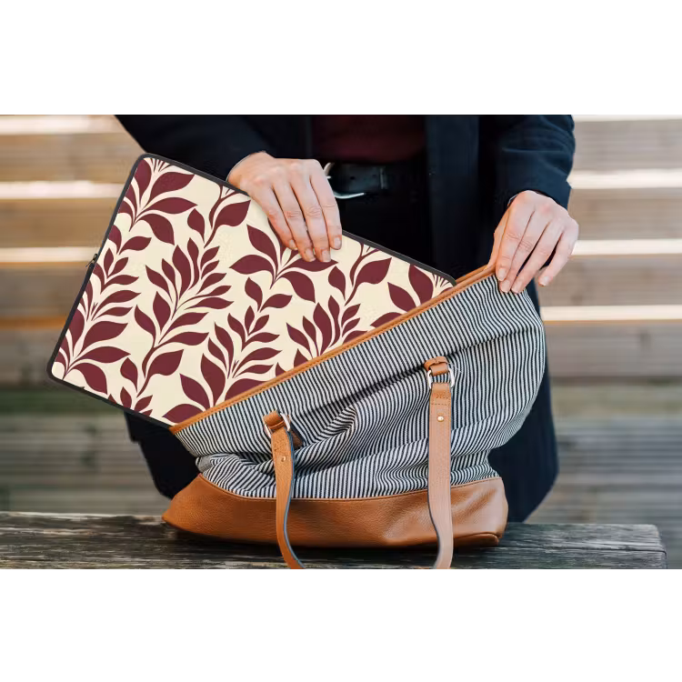 Abstract - Bladeren - Burgundy laptophoes neopreen klein 279 -tas