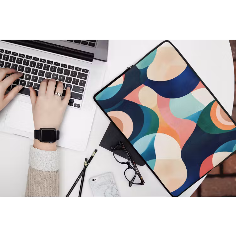Abstract - Blauw - Roze laptophoes neopreen klein -bureau