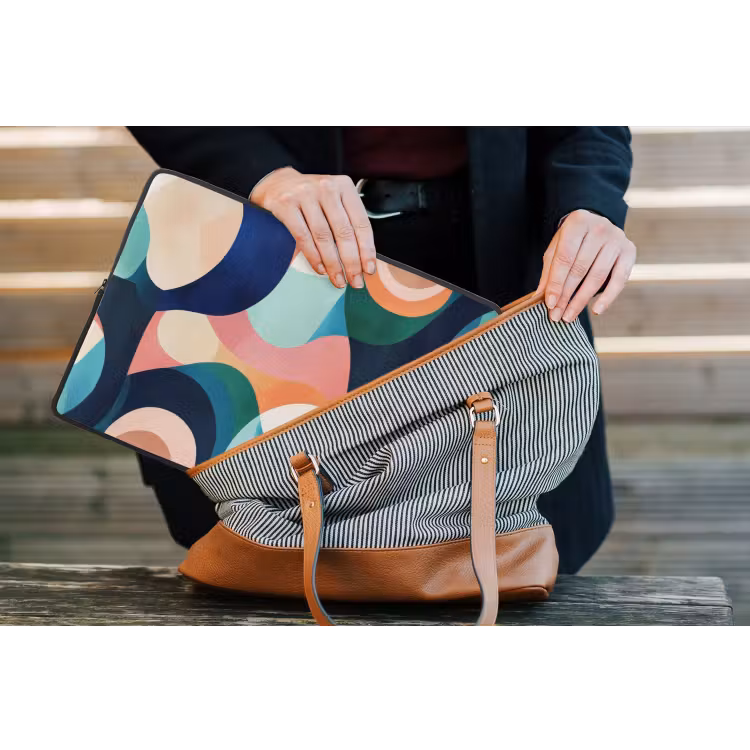 Abstract - Blauw - Roze laptophoes neopreen klein -tas