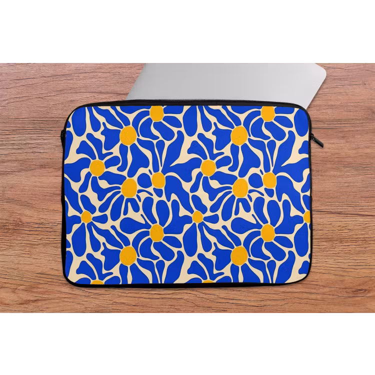 Abstract - Bloem - Blauw laptophoes neopreen klein 279 -tafel