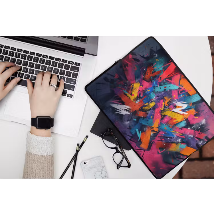 Abstract - Explosie - Neonkleuren laptophoes neopreen klein -bureau