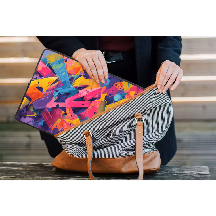 Abstract - Vormen - Kleurrijk laptophoes neopreen klein -tas
