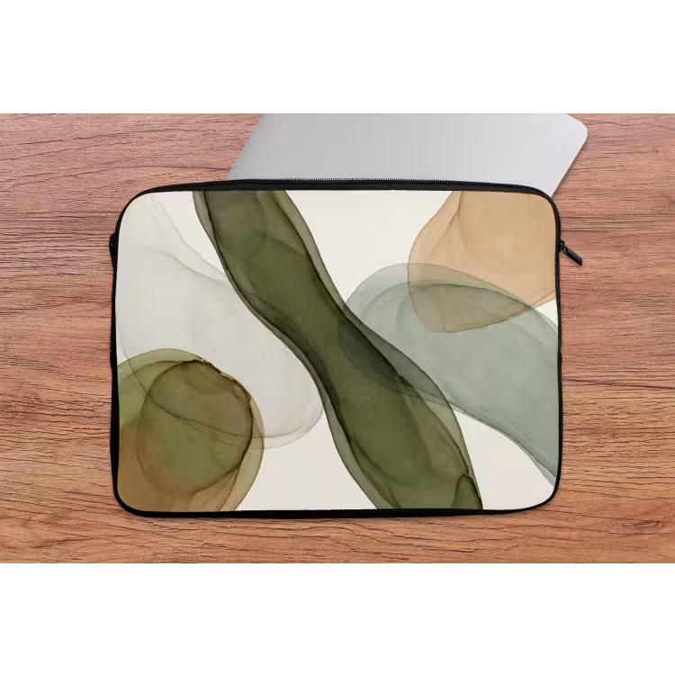 Abstract - Vormen - Modern - Kunst - Groen - Bruin laptophoes neopreen klein -tafel