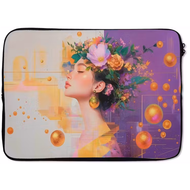 Abstract - Vrouw - Bloemenkroon - Goud laptophoes neopreen klein -zkaufland3dotto