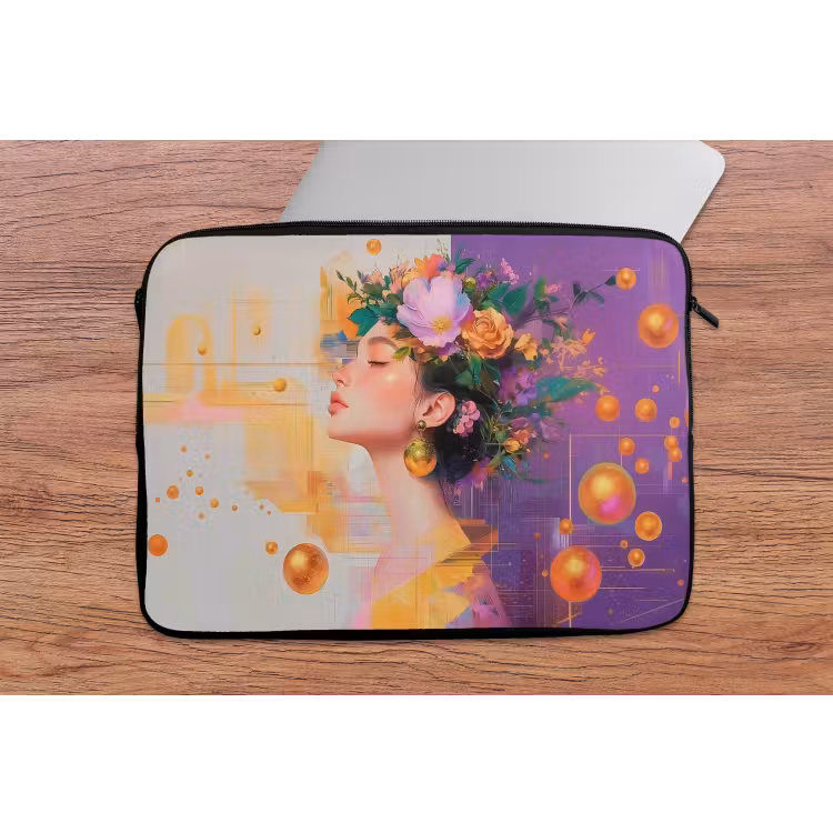 Abstract - Vrouw - Bloemenkroon - Goud laptophoes neopreen klein -tafel