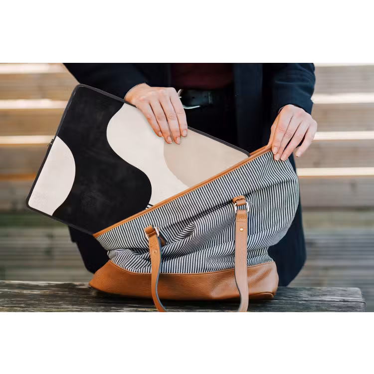 Abstract - Japandi - Beige - Modern laptophoes neopreen klein -tas