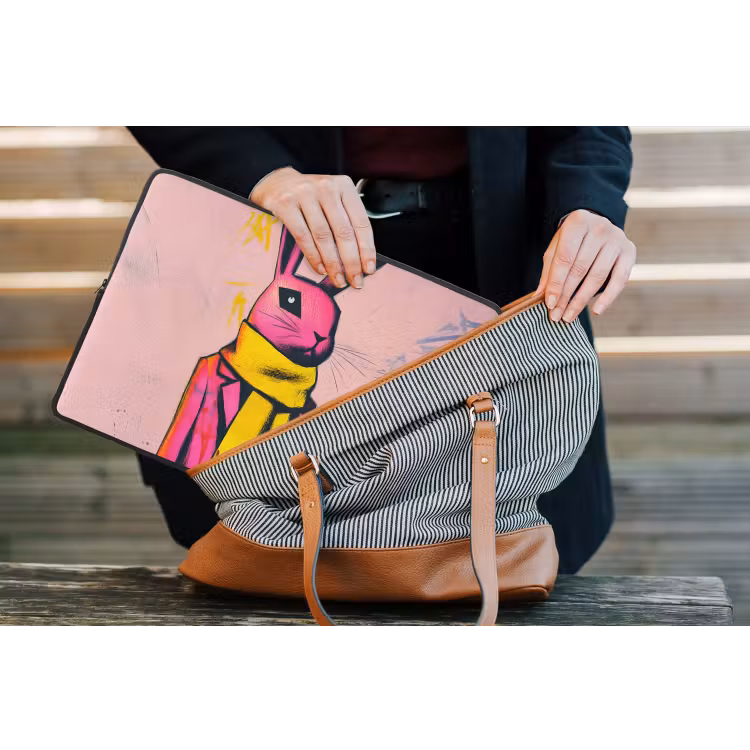 Abstract - Konijn - Sjaal - Geel laptophoes neopreen klein -tas