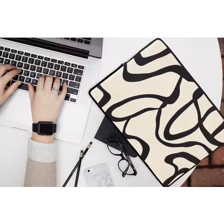 Abstract - Lijnen - Modern - Beige laptophoes neopreen klein -bureau