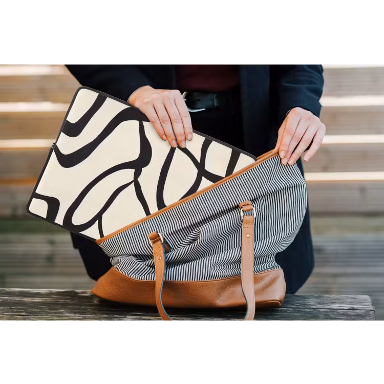 Abstract - Lijnen - Modern - Beige laptophoes neopreen klein -tas