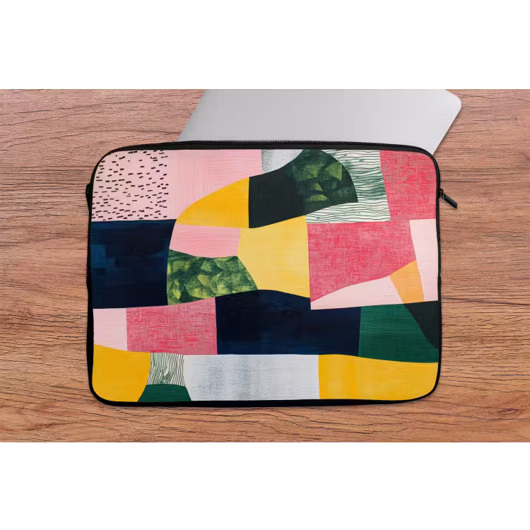 Abstract - Roze - Lappen - Vormen - Geel laptophoes neopreen klein -tafel