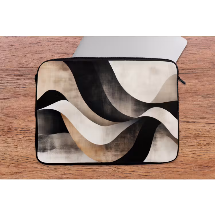 Abstract - Golven - Zwart - Verweerd laptophoes neopreen klein -tafel