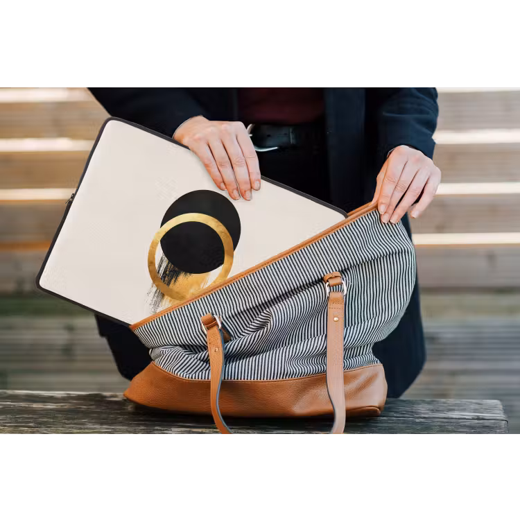 Abstract ontwerp - Zwarte cirkel - Verfvlekken laptophoes neopreen klein -tas