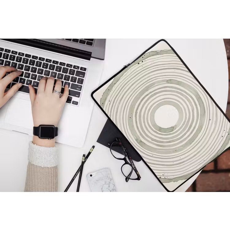 Abstractie - Cirkels - Waterverf - Groen - Modern laptophoes neopreen klein -bureau