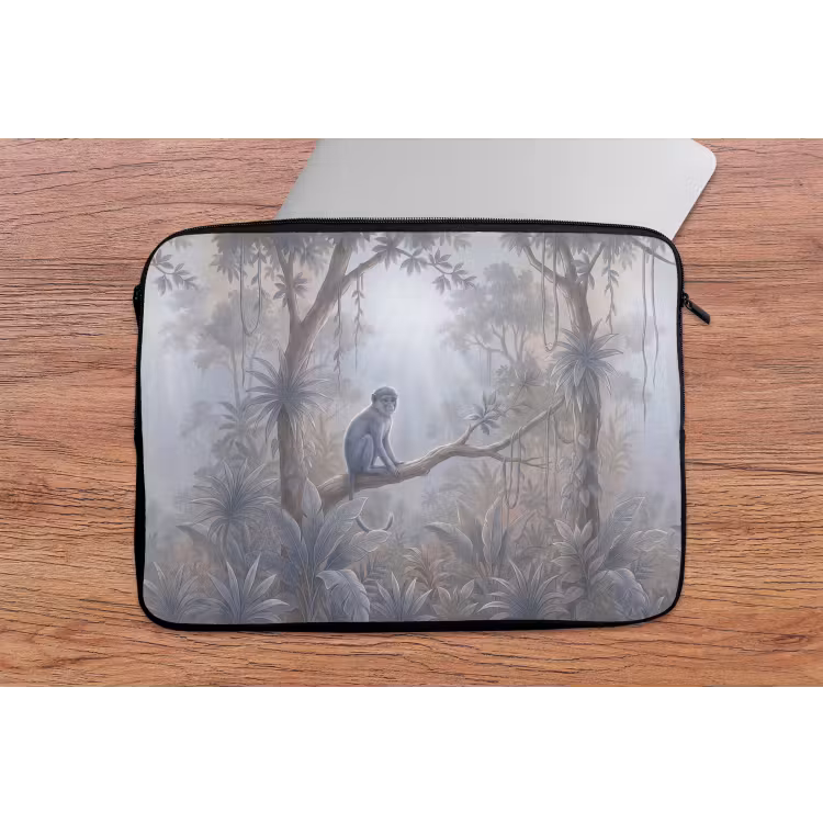 Aap - Boom - Jungle - Natuur - Grijs laptophoes neopreen klein -tafel