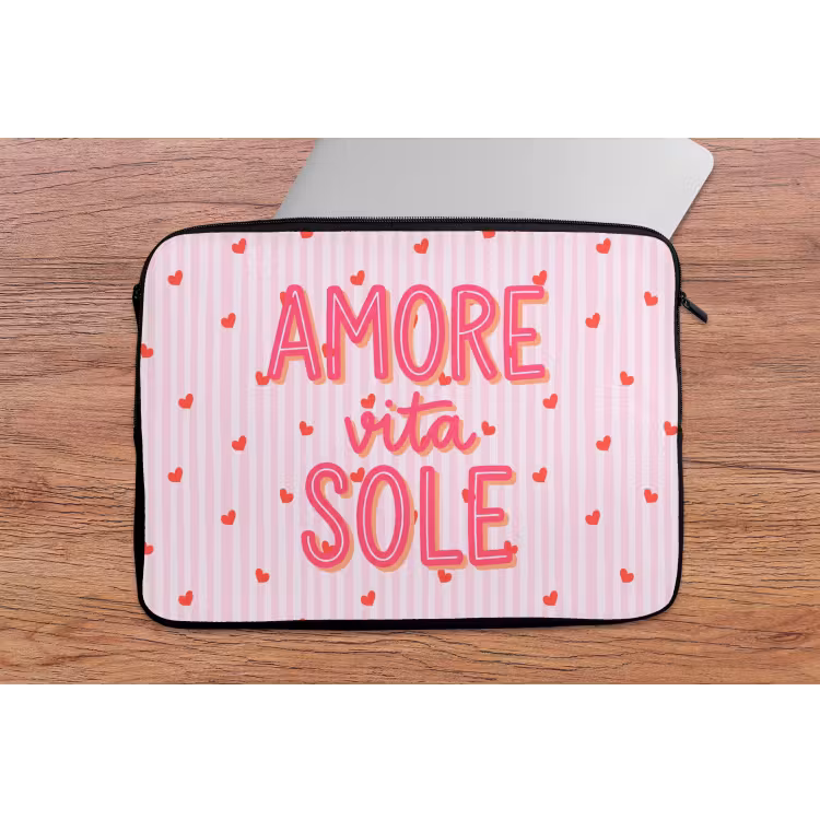 Amore vita sole - Roze - Hartjes laptophoes neopreen klein -tafel