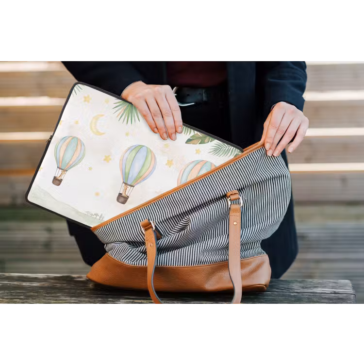 Aquarel - Luchtballonnen - Pastel laptophoes neopreen klein -tas