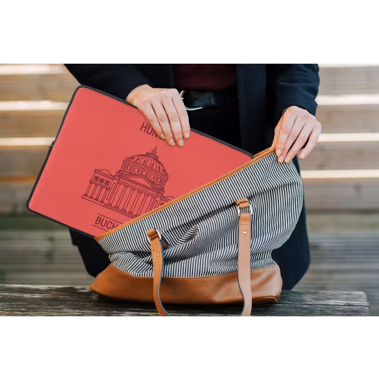Architectuur - Boekarest - Stedelijk - Lijntekening - Rood laptophoes neopreen klein -tas