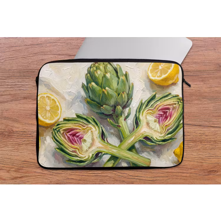 Laptop hülle - Artischocke – Zitrone – Essen - Artisjok - Citroen - Eten laptophoes neopreen klein