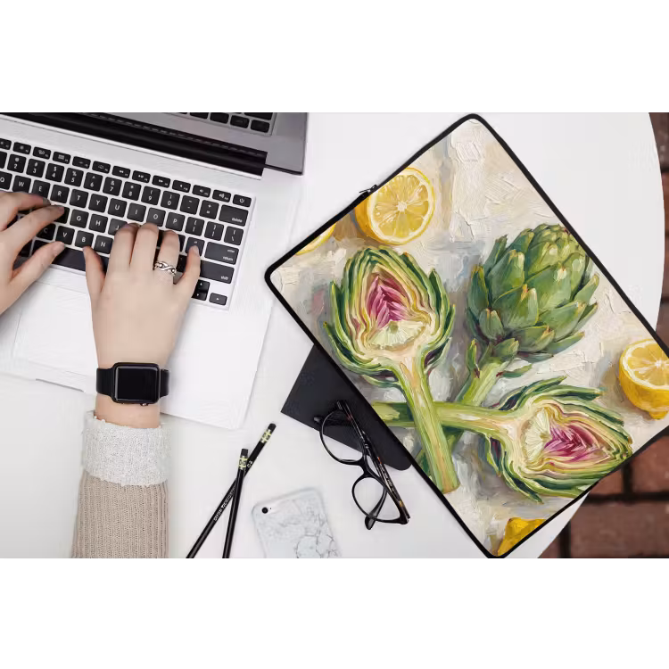 Laptop hülle - Artischocke – Zitrone – Essen - Artisjok - Citroen - Eten laptophoes neopreen klein