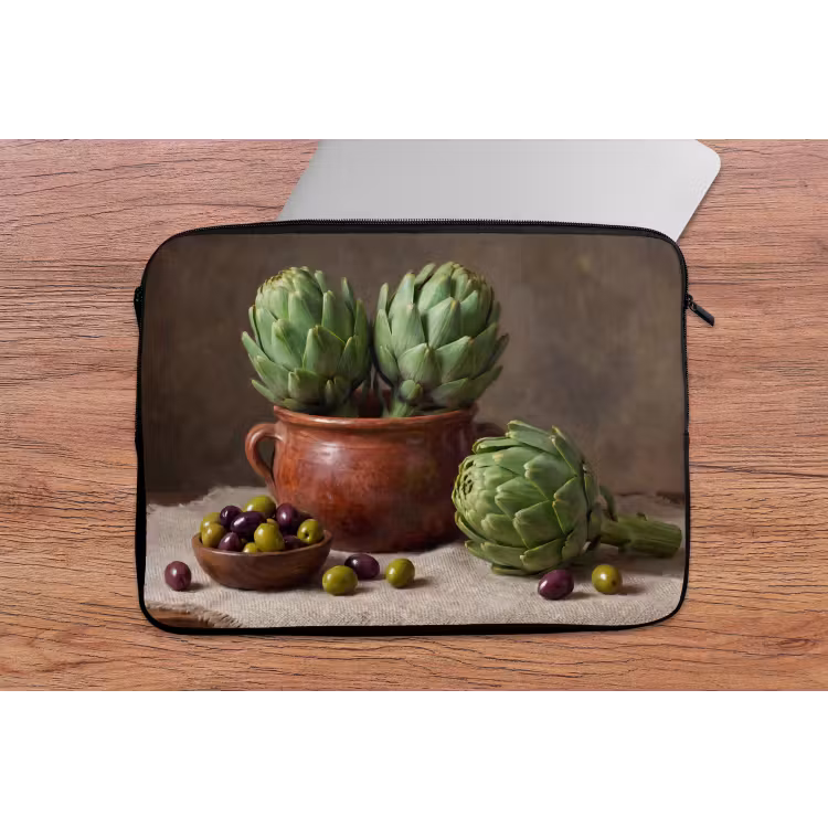 Laptop hülle - Artischocken – Oliven – Essen - Artisjokken - Olijven - Eten laptophoes neopreen klein