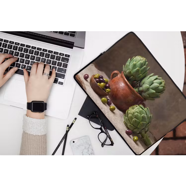 Laptop hülle - Artischocken – Oliven – Essen - Artisjokken - Olijven - Eten laptophoes neopreen klein