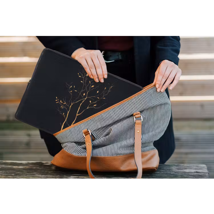 Takken - Blaadjes - Zwart laptophoes neopreen klein -tas