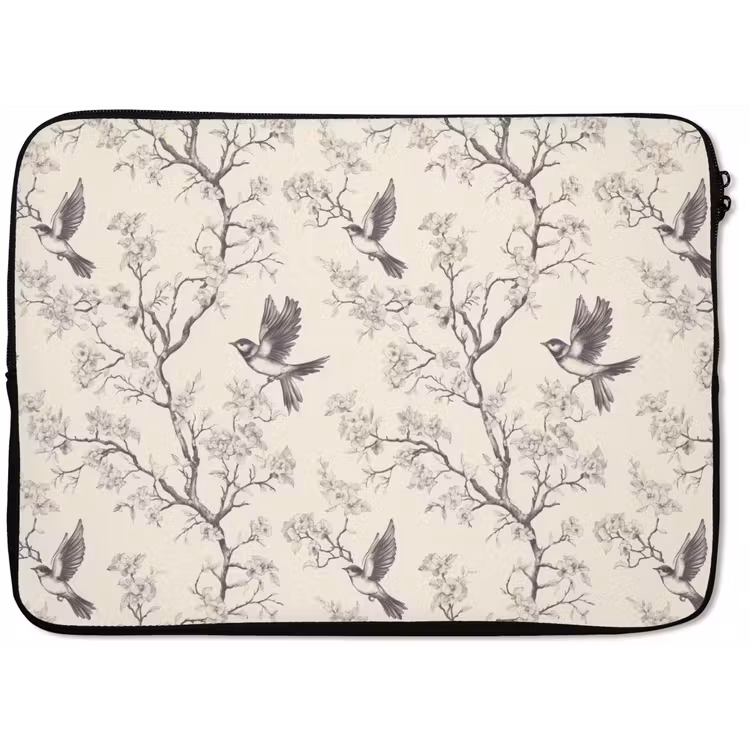Takken - Vogels - Beige laptophoes neopreen klein 279 -zkaufland3dotto