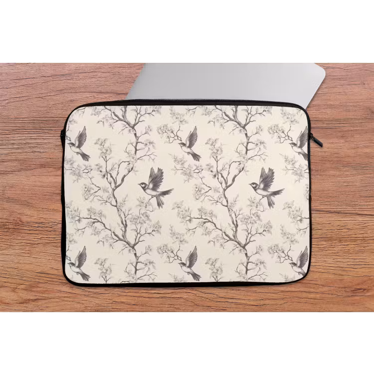 Takken - Vogels - Beige laptophoes neopreen klein 279 -tafel
