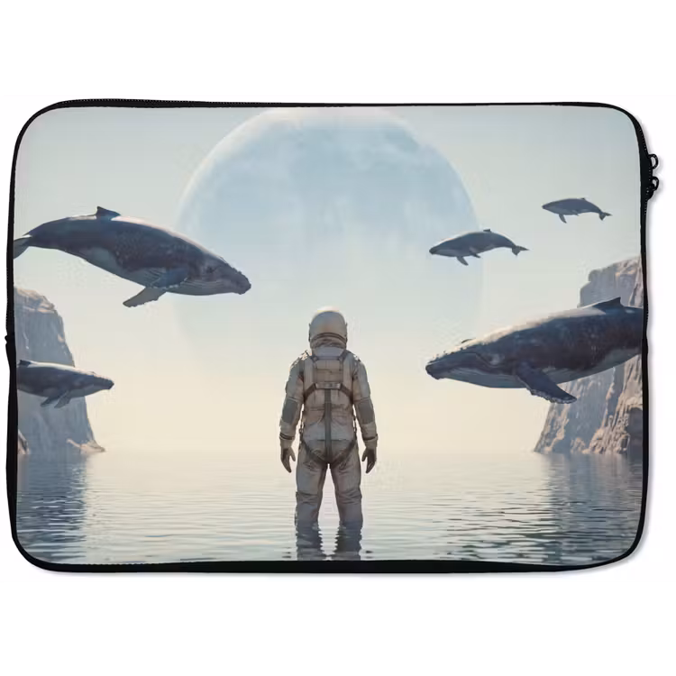 Laptop hülle - Astronaut – Wal – Fantasie - Ruimtevaarder - Walvis - Fantasie laptophoes neopreen klein