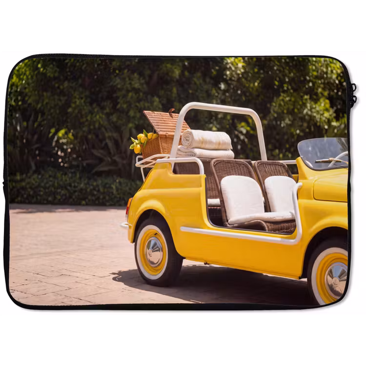 Auto - Picknick - Zomer - Geel laptophoes neopreen klein -zkaufland3dotto