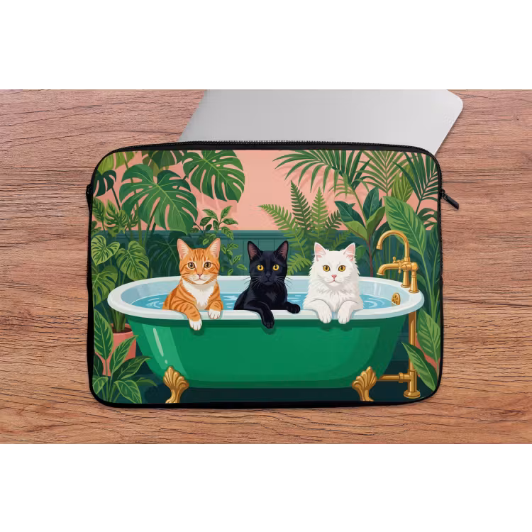 Badkamer - Kattenparade - Kleurrijk laptophoes neopreen klein -tafel