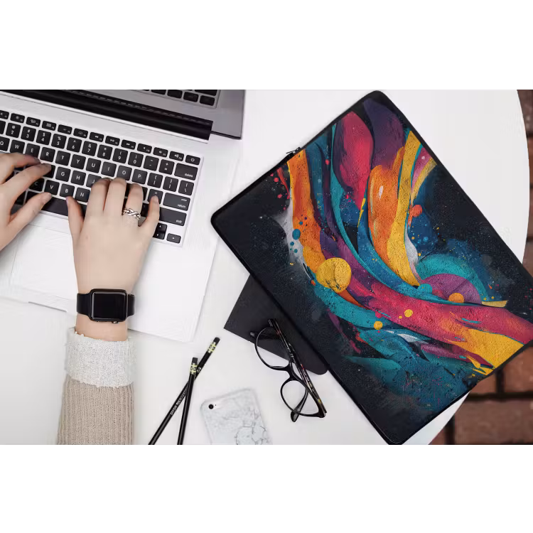 Banen - Golven - Kleurrijk - Abstract laptophoes neopreen klein -bureau