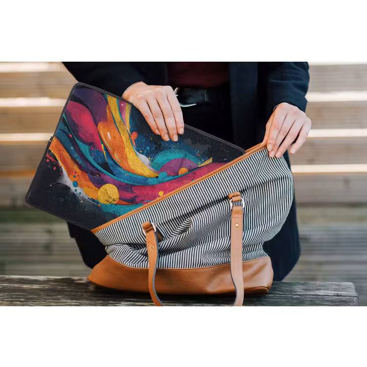 Banen - Golven - Kleurrijk - Abstract laptophoes neopreen klein -tas