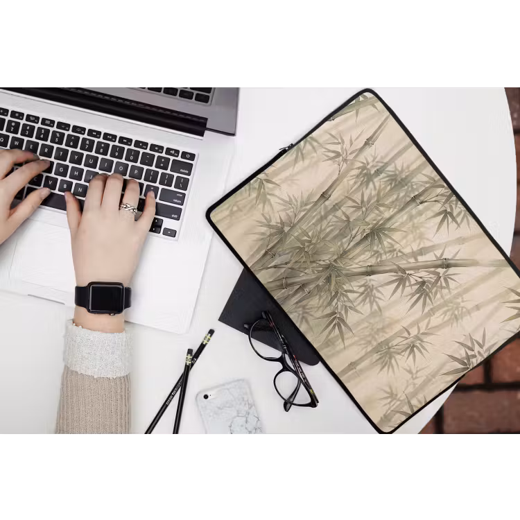 Bamboe - Bladeren - Aziatisch - Groen - Natuur laptophoes neopreen klein -bureau