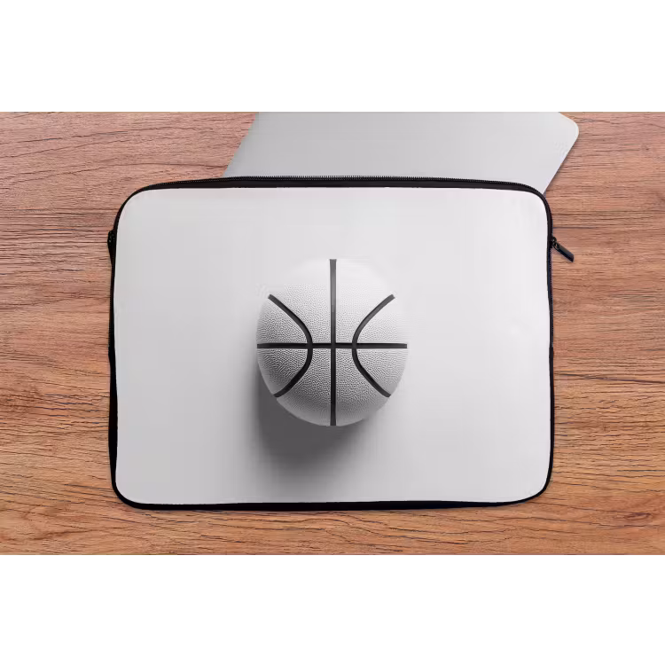 Basketbal - Wit - Schaduw - Lijnen laptophoes neopreen klein -tafel