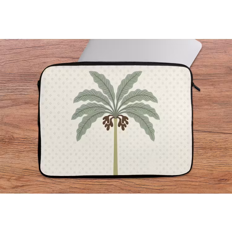 Boom - Bladeren - Groen - Decoratief - Beige laptophoes neopreen klein -tafel