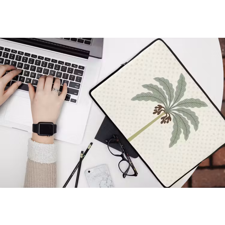 Boom - Bladeren - Groen - Decoratief - Beige laptophoes neopreen klein -bureau