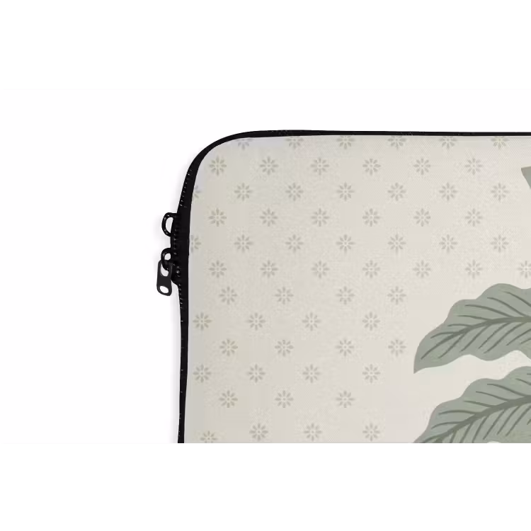 Boom - Bladeren - Groen - Decoratief - Beige laptophoes neopreen klein -detail