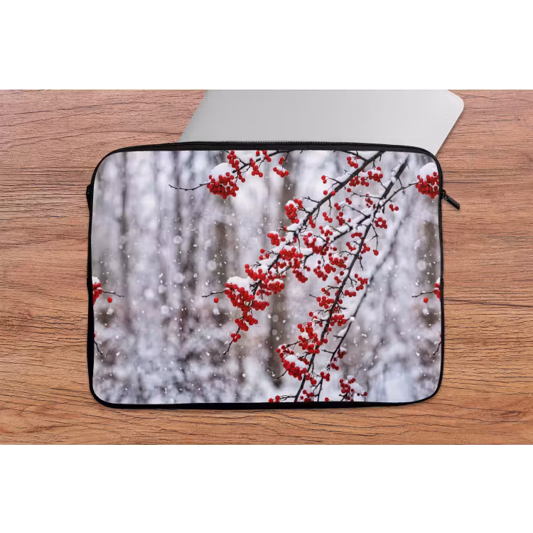 Bessen - Takken - Sneeuw - Winter - Kleurrijk laptophoes neopreen klein -tafel