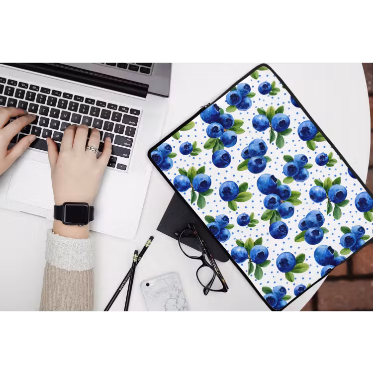 Bessen - Patroon - Blauw laptophoes neopreen klein 279 -bureau