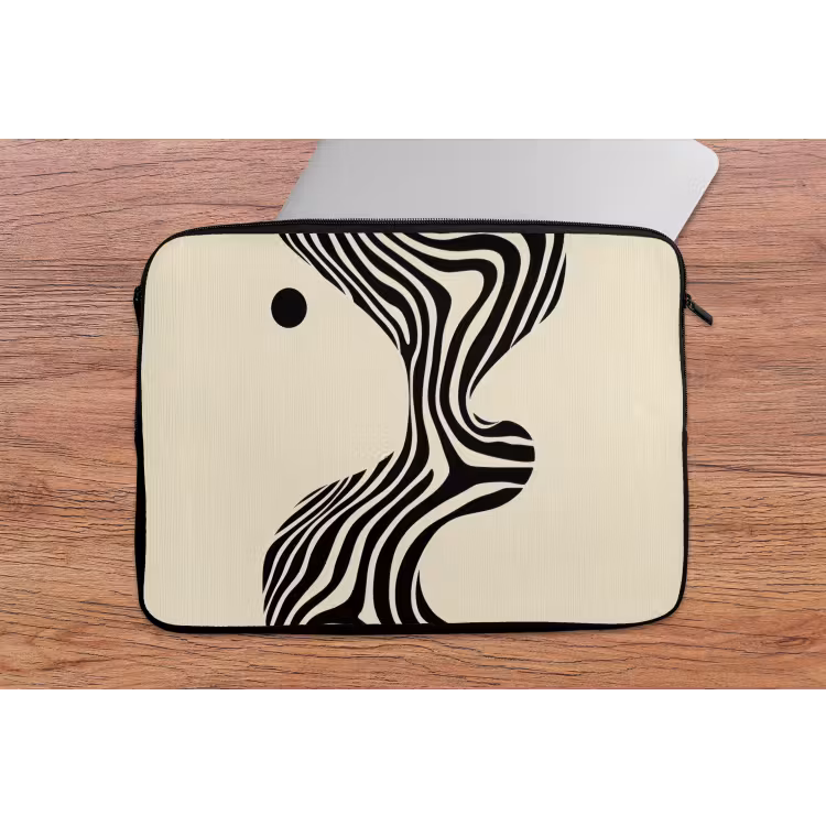 Beige - Lijnen - Golvend - Abstract laptophoes neopreen klein -tafel